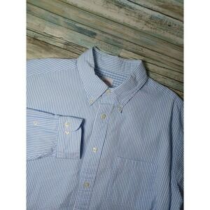 Brooks Brothers Men's Madison Seersucker Blue Striped Long Sleeve Button-Up L